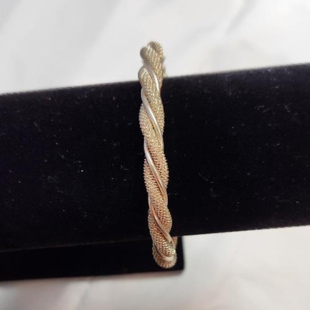 Twisted Mesh Cuff Bracelet Silver 925 Vintage